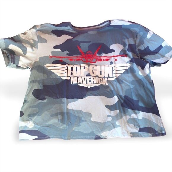 Top Gun Blue Camo Cropped Tee Shirt - Picture 2 of 4